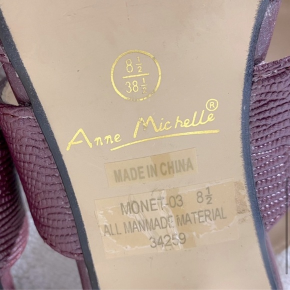 5/$25 Anne Michelle Burgundy Faux Leather Pointed Toe Sling Back Heels 8.5 - Picture 7 of 13